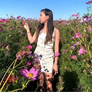 100% Cotton White Floral Overalls Dress